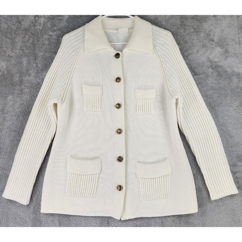 Montgomery Ward Cardigan Womens Size 38 White Knit Button Down Vintage Sweater